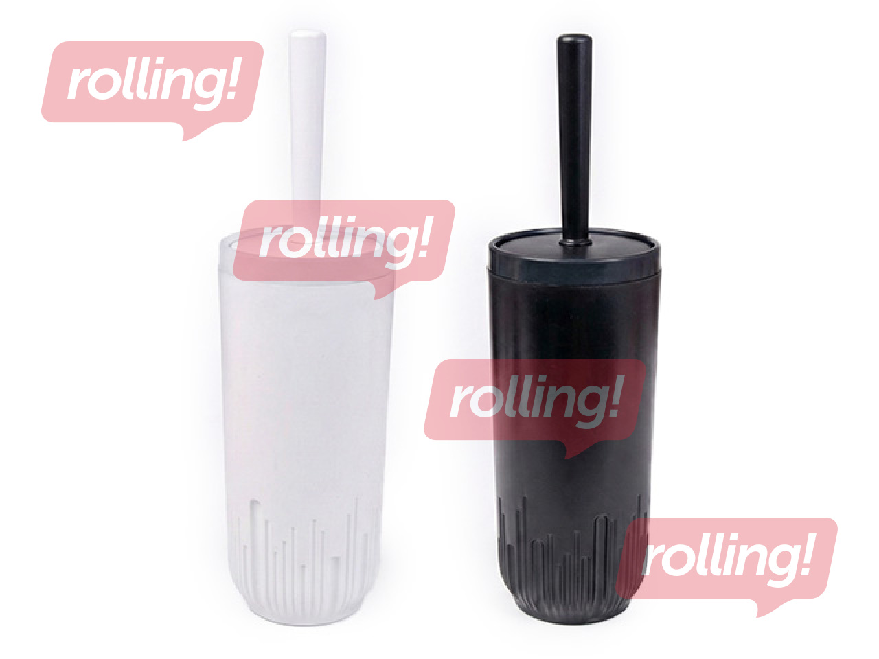 Tualetes birste Herevin, plastmasa, ar turētāju, melna vai balta