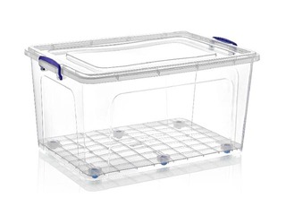 Storage box on wheels with cover, 69 x 47 x h 35 cm , 80 l