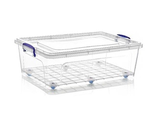 Storage box on wheels with cover, 68 x 47 x h 21 cm , 40 l