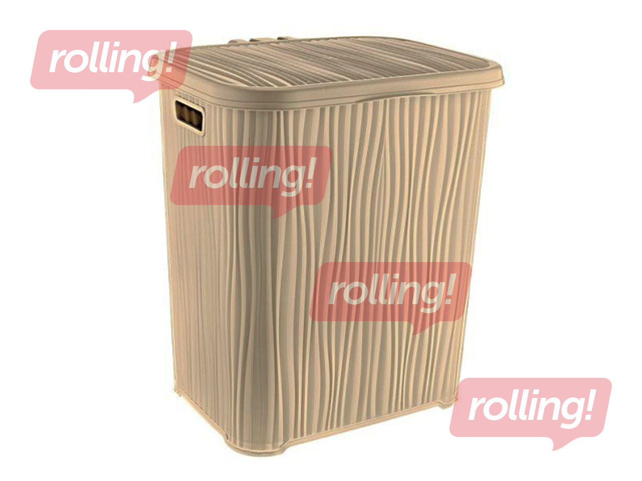 Laundry basket Ozer Wavy, with lid, beige, plastic, 48l