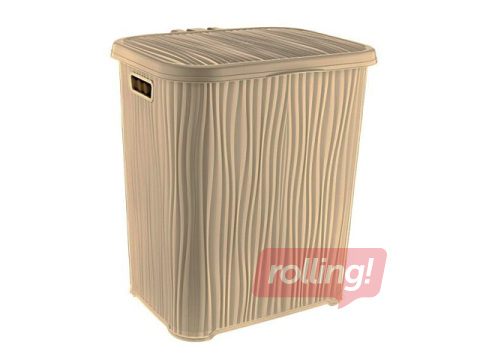 Veļas kaste Ozer Wavy, ar vāku, bēša, plastmasas, 48l