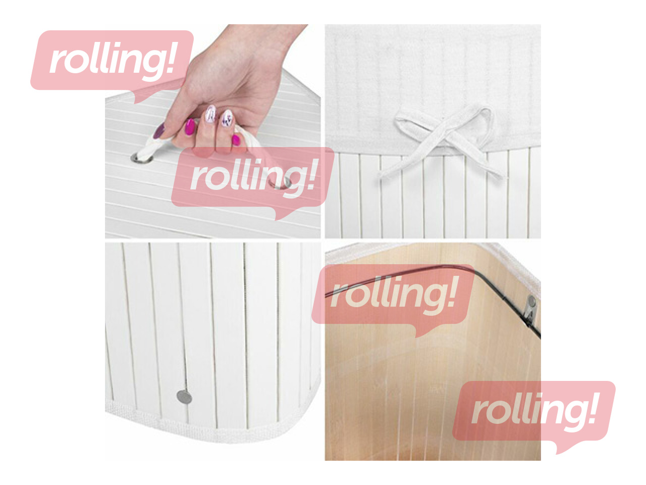 Корзина для белья Springos, с крышкой, белая, бамбук, 73л