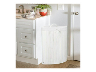 Laundry basket Springos, with lid, white, bamboo, 73l