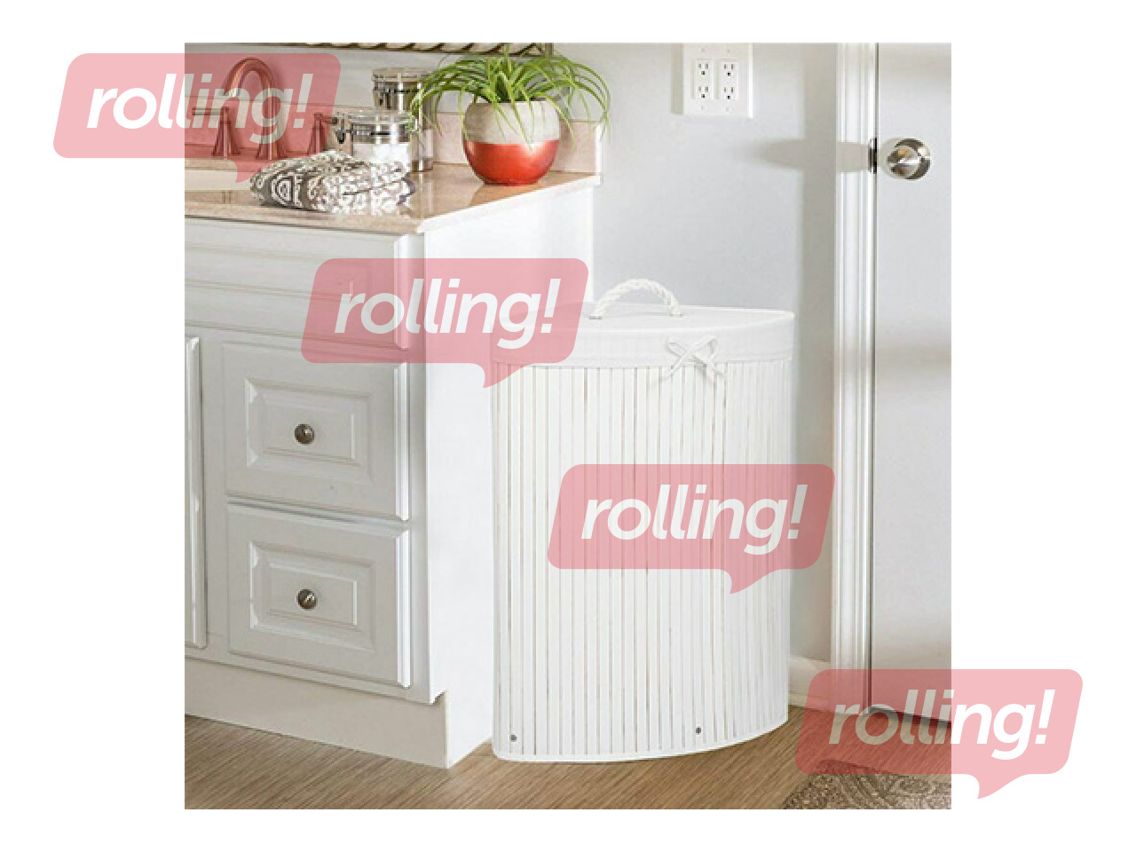 Laundry basket Springos, with lid, white, bamboo, 73l