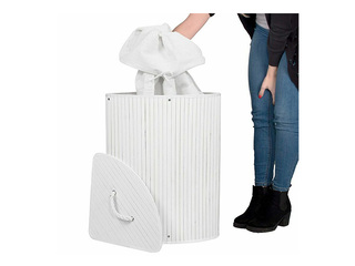 Laundry basket Springos, with lid, white, bamboo, 73l