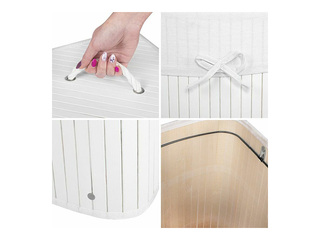 Laundry basket Springos, with lid, white, bamboo, 73l