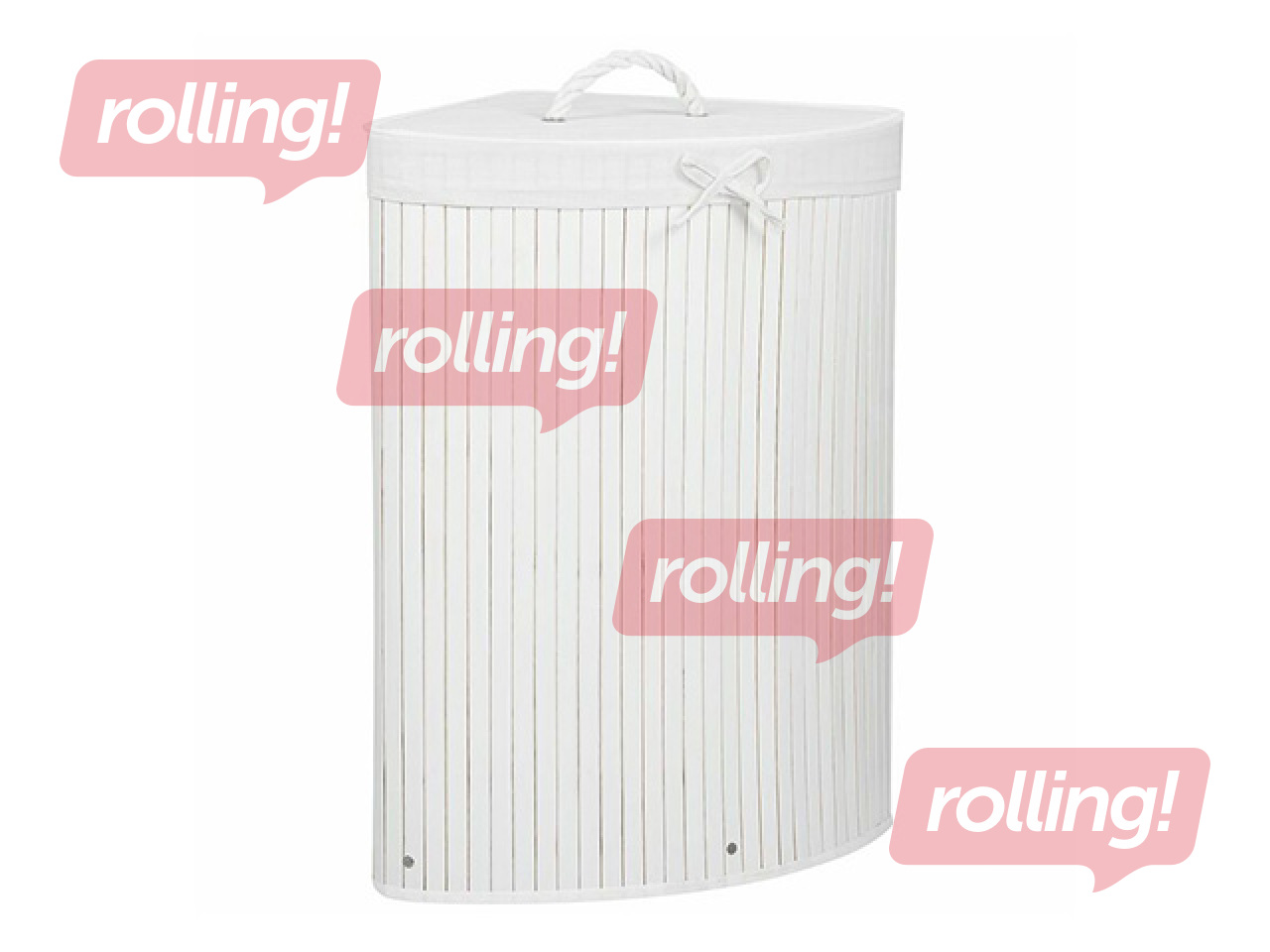 Pesukorv Springos, kaanega, valge, bambus, 73l