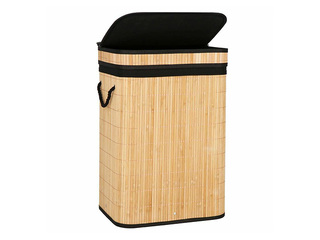 Корзина для белья Springos, с крышкой, коричневая, чёрная, бамбук, 72л
