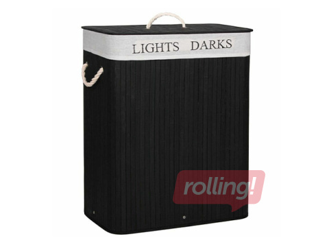 Корзина для белья Springos, два отделения, с крышкой, чёрная, бамбук, 100л