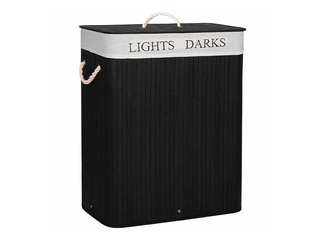 Корзина для белья Springos, два отделения, с крышкой, чёрная, бамбук, 100л
