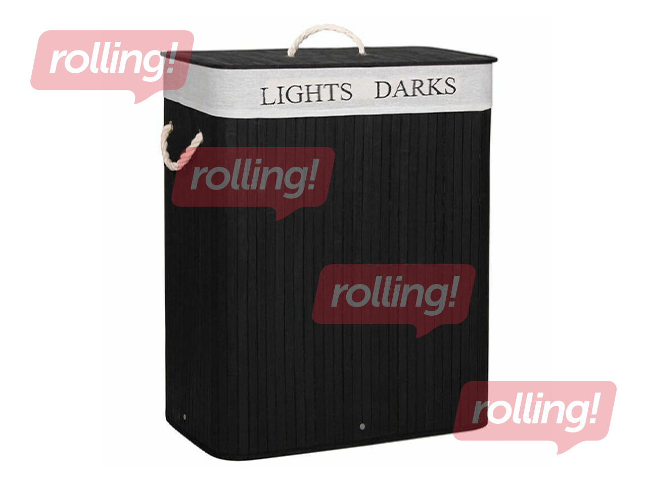 Корзина для белья Springos, два отделения, с крышкой, чёрная, бамбук, 100л