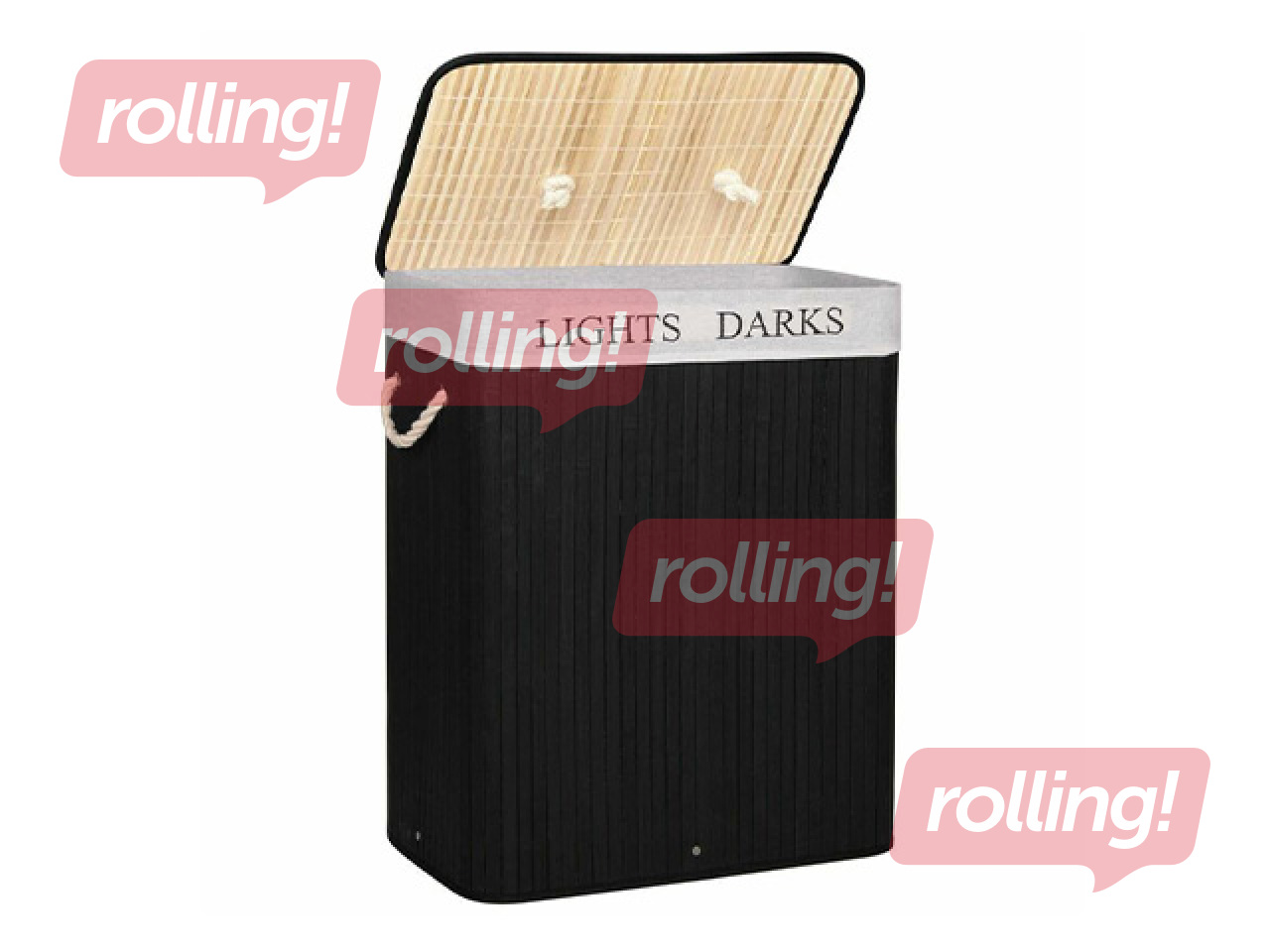 Корзина для белья Springos, два отделения, с крышкой, чёрная, бамбук, 100л