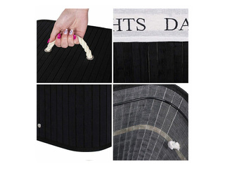 Корзина для белья Springos, два отделения, с крышкой, чёрная, бамбук, 100л