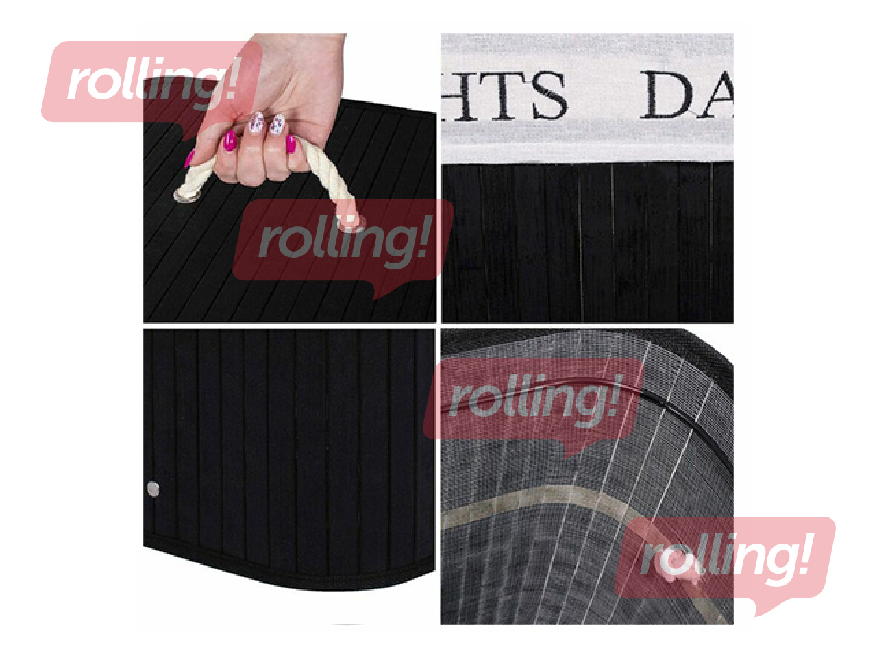 Корзина для белья Springos, два отделения, с крышкой, чёрная, бамбук, 100л