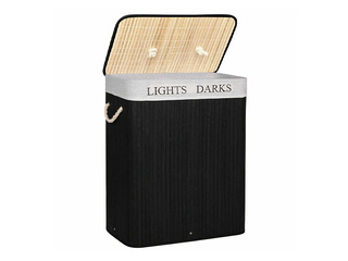 Pesukorv Springos, kaks sektsiooni, kaanega, must, bambus, 100l