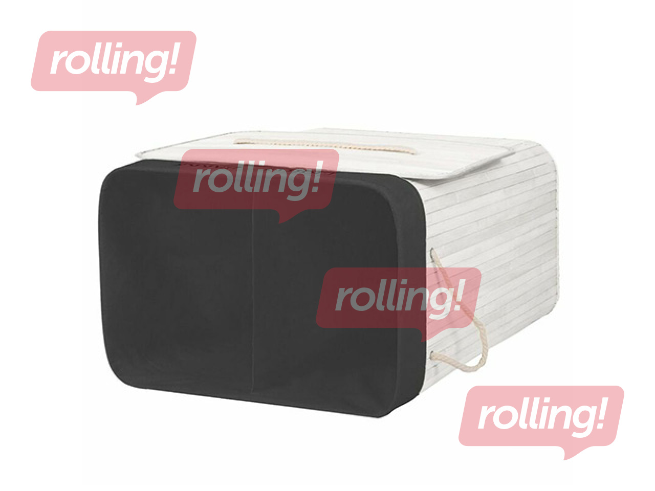 Корзина для белья Springos, два отделения, с крышкой, белая, бамбук, 105л