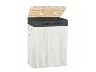 Laundry basket Springos, two compartments, with lid, white, bamboo, 105l