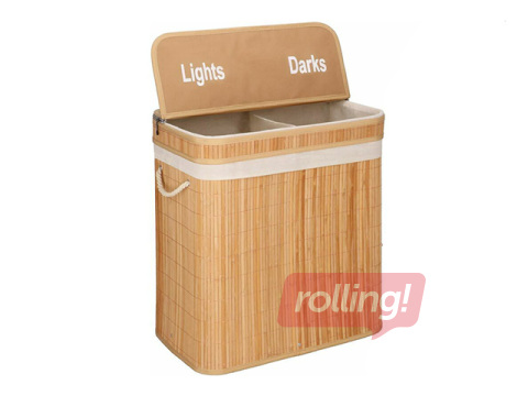 Laundry basket Springos, two compartments, with lid, brown, bamboo, 100l