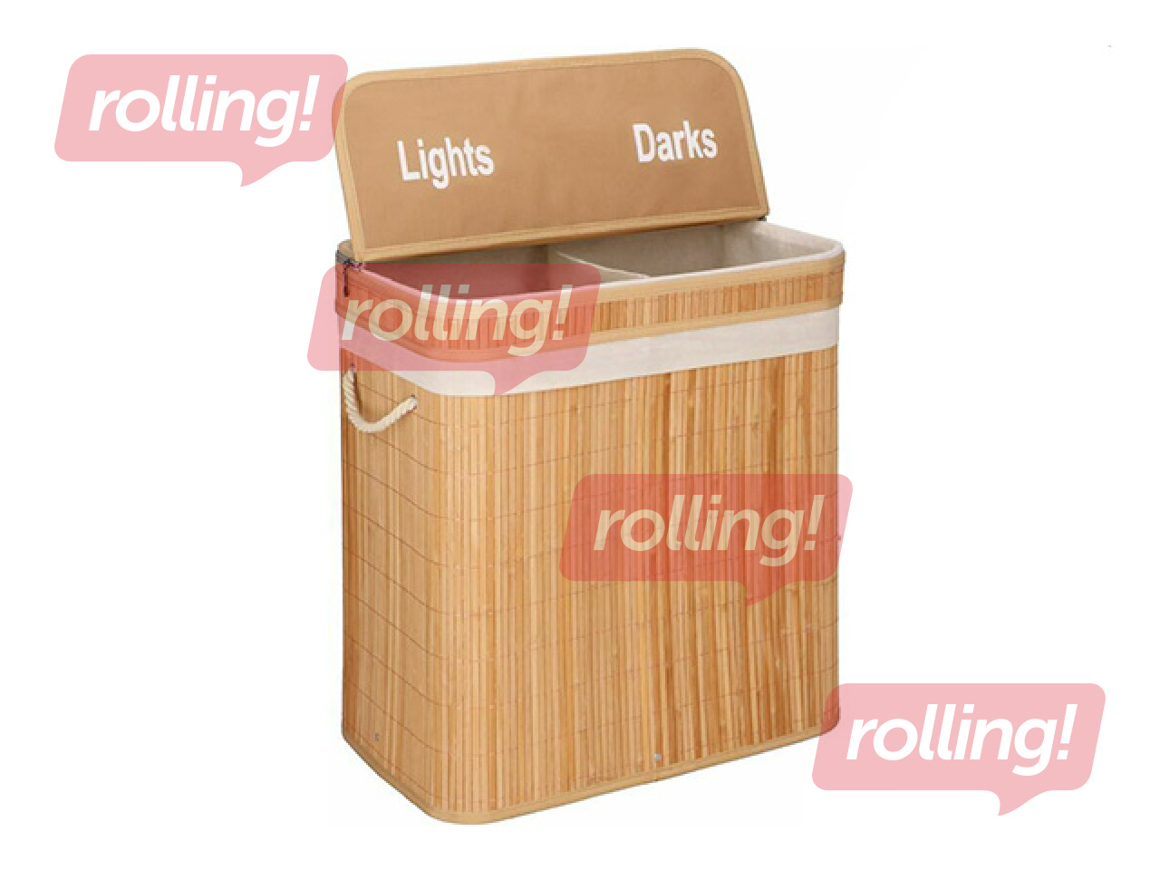 Laundry basket Springos, two compartments, with lid, brown, bamboo, 100l