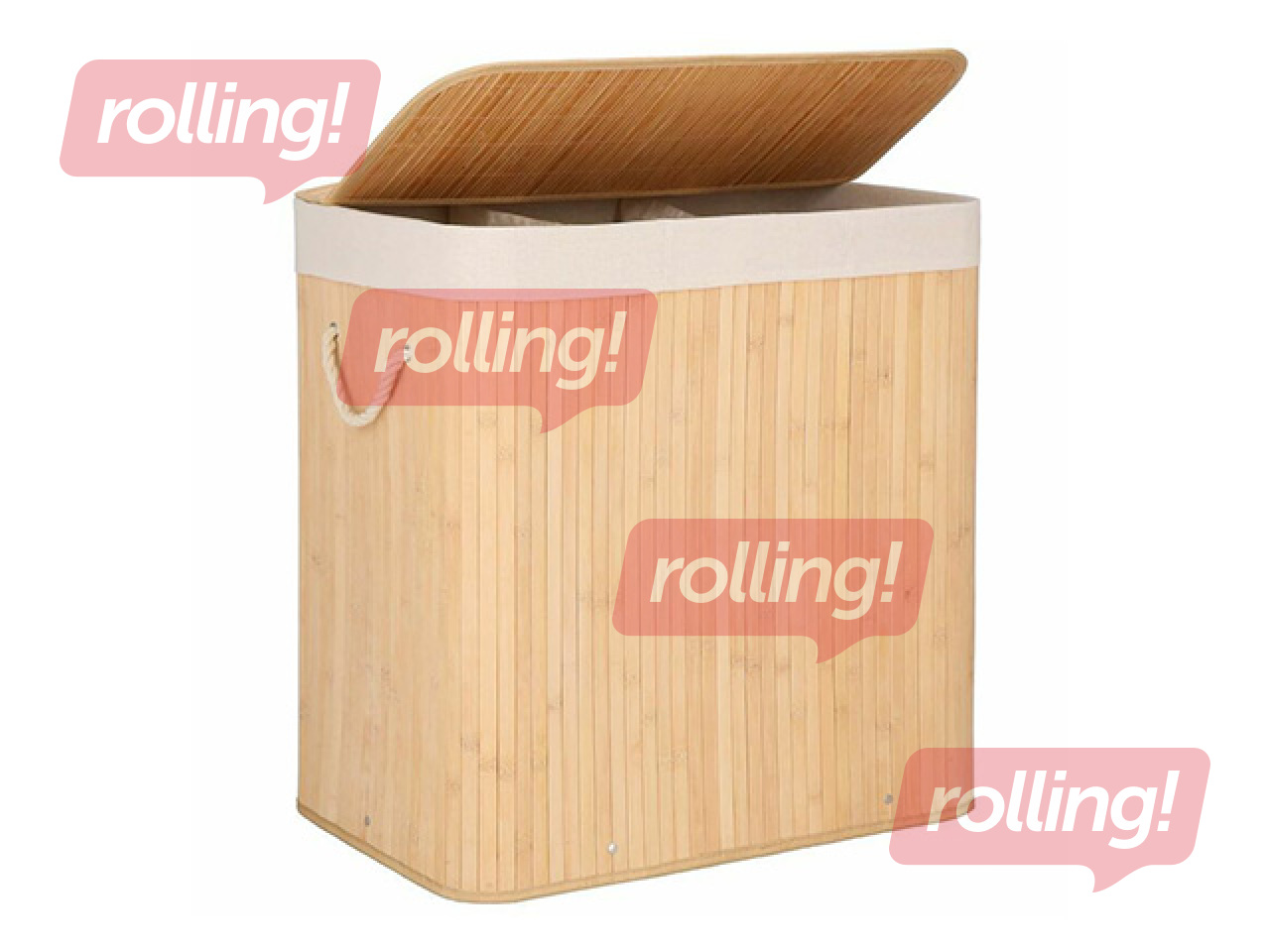 Veļas kaste Springos, trīs nodalījumi, ar vāku, brūna, bambusa, 150l