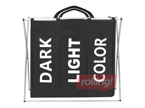 Pesukorv Springos, kolm sektsiooni, must, kangas, alumiiniumraam, 146l