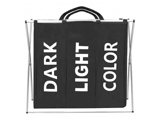 Pesukorv Springos, kolm sektsiooni, must, kangas, alumiiniumraam, 146l