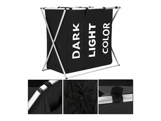 Pesukorv Springos, kolm sektsiooni, must, kangas, alumiiniumraam, 146l