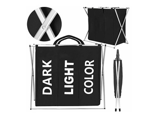 Pesukorv Springos, kolm sektsiooni, must, kangas, alumiiniumraam, 146l