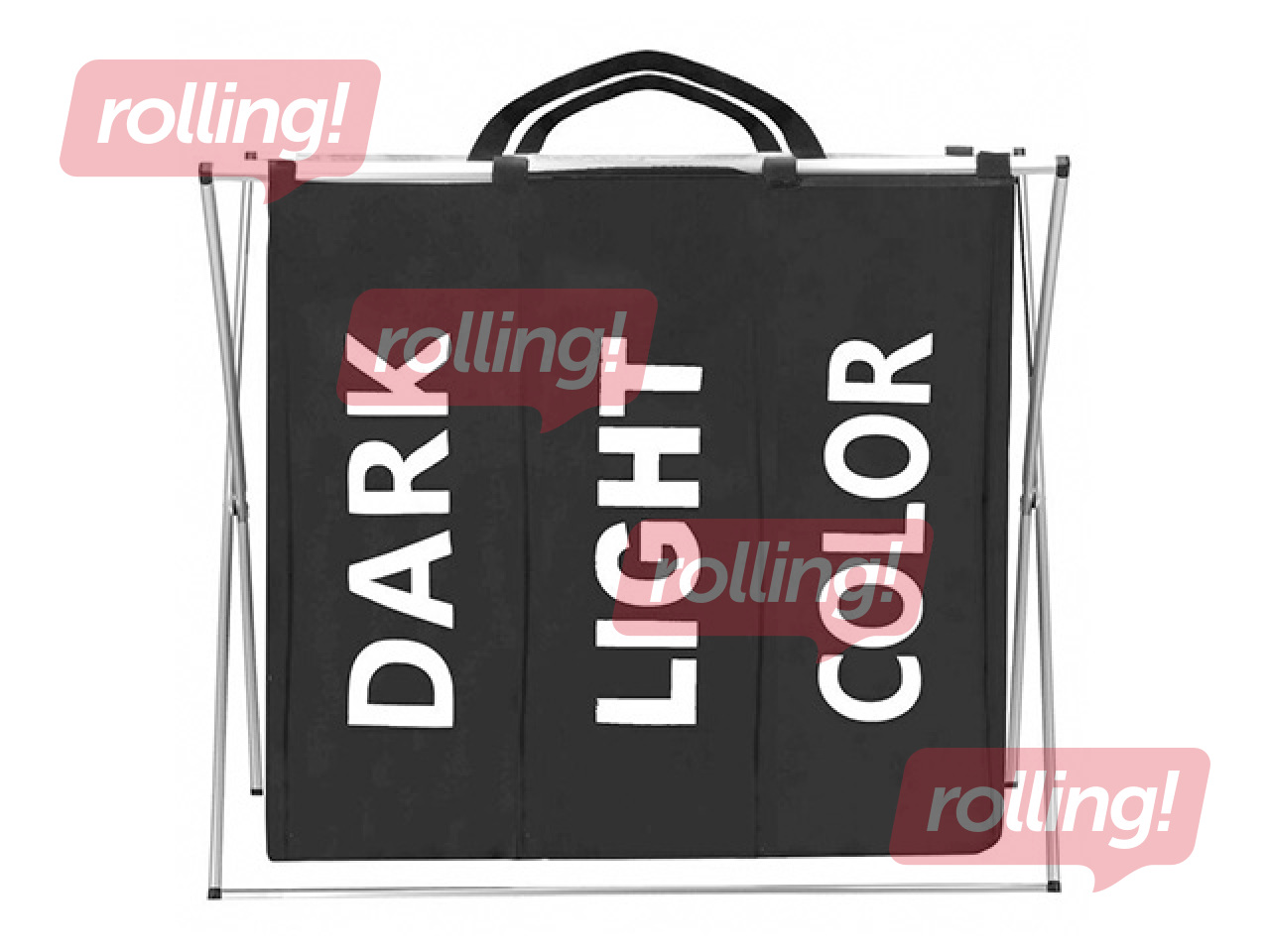 Veļas kaste Springos, trīs nodalījumi, melna, auduma, alumīnija rāmis, 146l