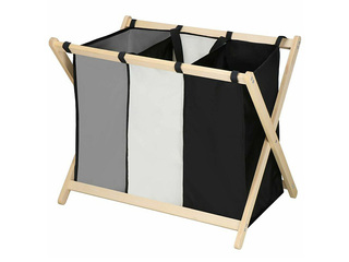 Laundry basket Springos, three compartments, fabric, wooden frame, 105l