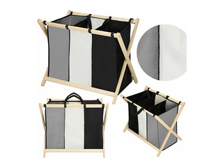 Pesukorv Springos, kolm sektsiooni, kangas, puitraam, 105l