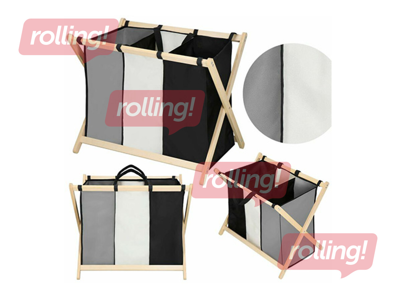 Pesukorv Springos, kolm sektsiooni, kangas, puitraam, 105l