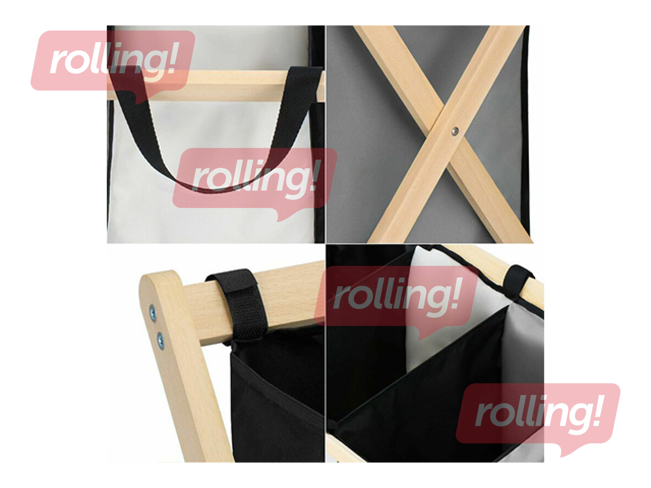 Pesukorv Springos, kolm sektsiooni, kangas, puitraam, 105l