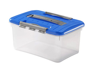 Storage box Curver Hobby Optima, with lid and handle, transparent, blue, 15l