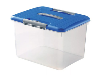 Storage box Curver Hobby Optima, with lid and handle, transparent, blue, 30l
