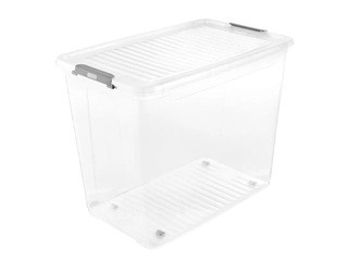 Storage box Keeeper Leo, with lid, on wheels, transparent, 74l