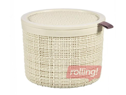 Basket Curver Jute, with lid, cream, Ø17x13cm, 2l