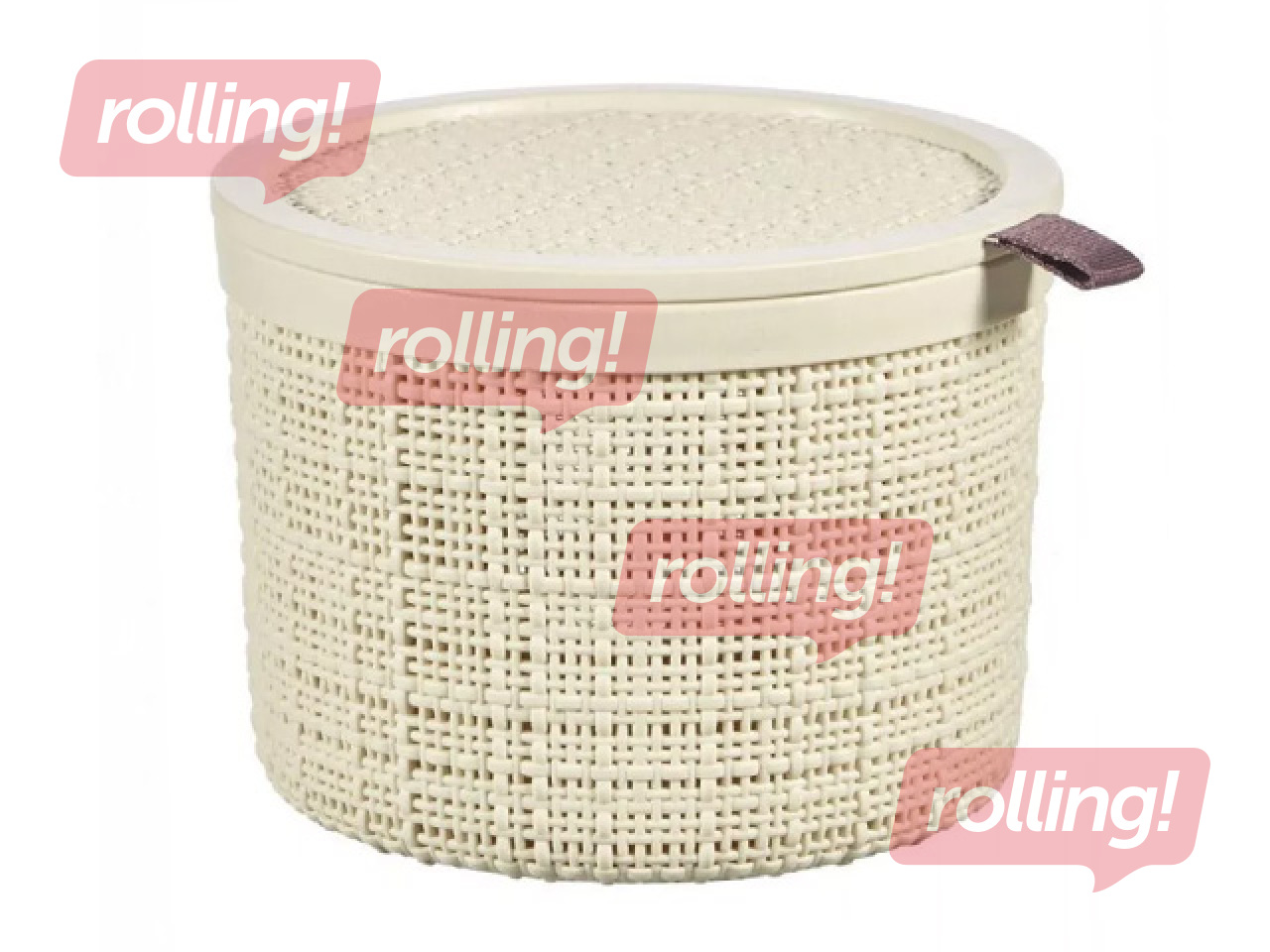 Basket Curver Jute, with lid, cream, Ø17x13cm, 2l