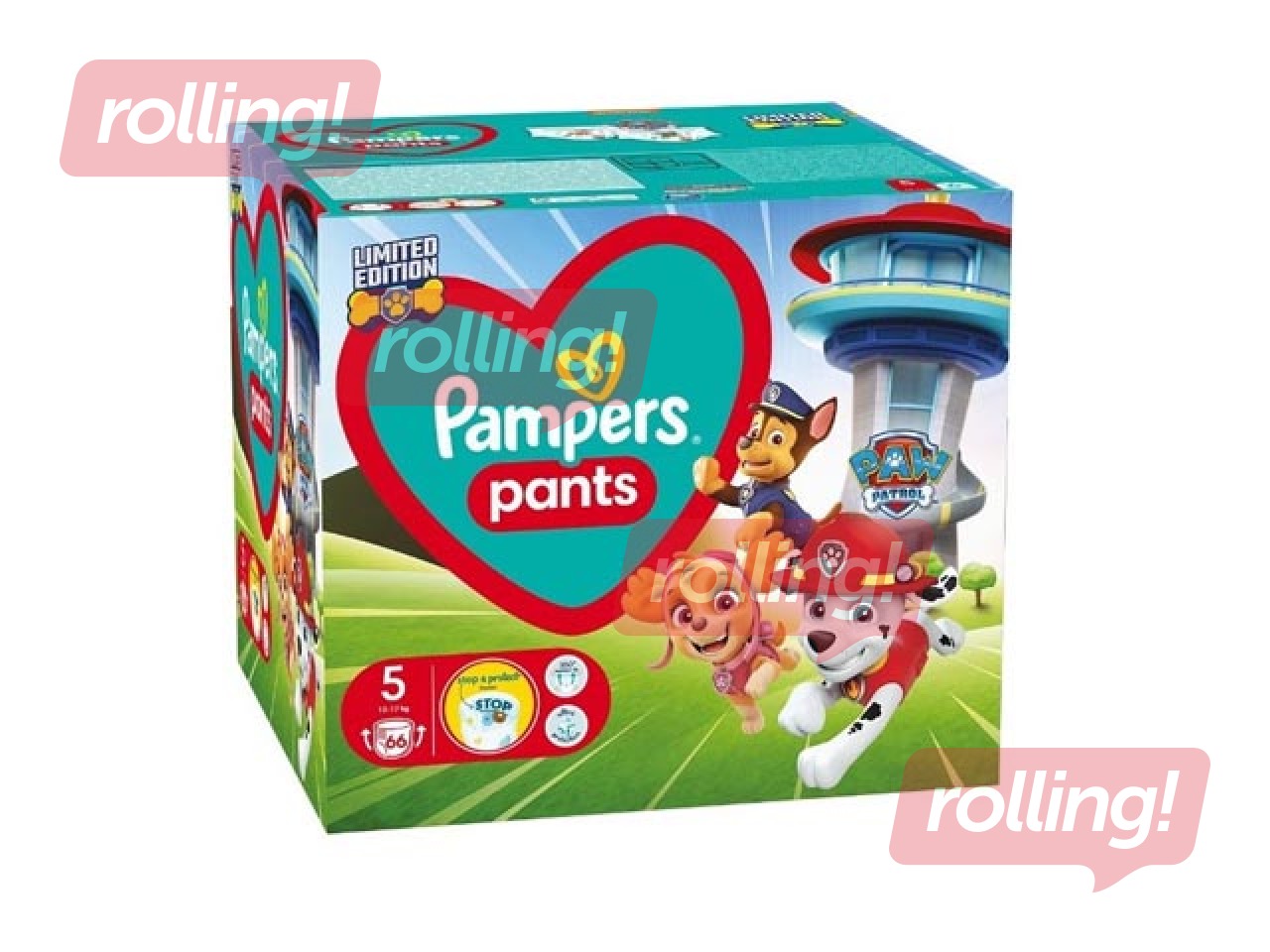 Autiņbiksītes Pampers Giant Pack Plus 5 (12-17 kg), Paw Patrol, biksītes, 66 gab.