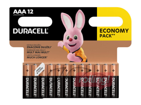 Batteries Duracell Alkaline, AAA, 1.5V, 12 pcs.