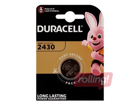 Patarei Duracell Lithium, nööppatarei, CR 2430, 3V, B1, 1 tk.