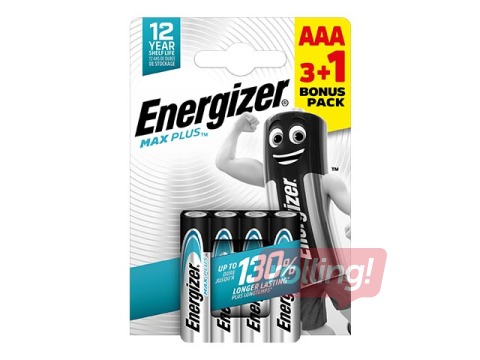 Батарейки Energizer Alkaline Max Plus AAA, B3+1, 1.5V, 4 шт.