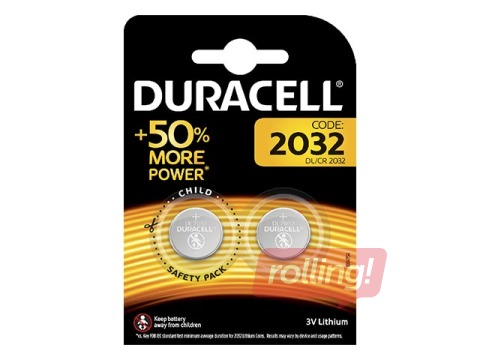 Patareid Duracell Lithium, nööppatarei, CR 2032, 2 tk. 