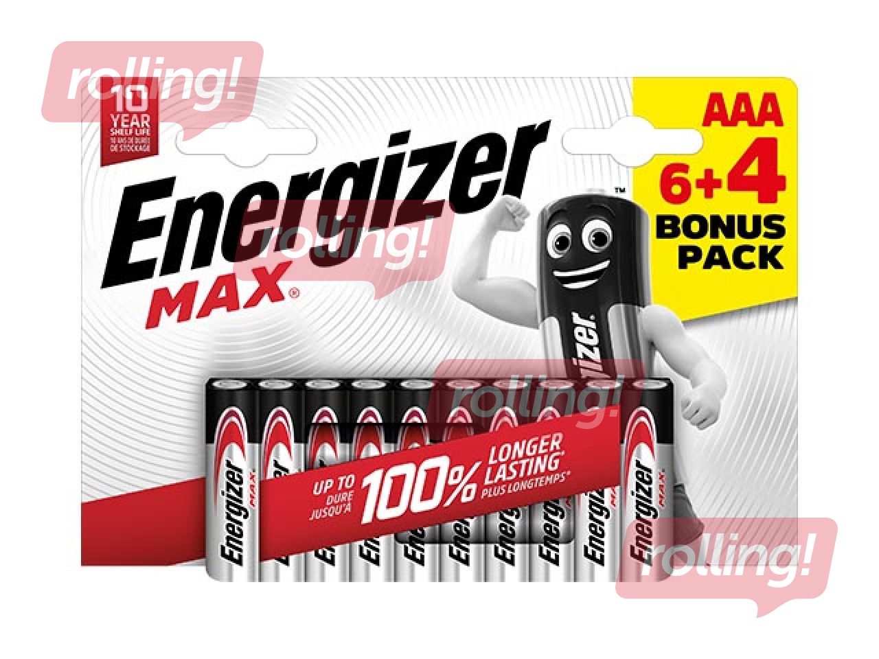 Patarei Energizer MAX Alkaline, AAA B6+4, 1.5V, 10 tk.