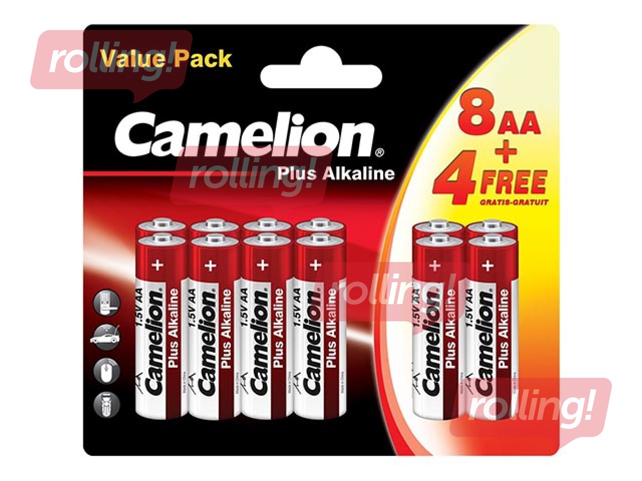 Patarei Camelion Alkaline, AA B8+4, 1.5V, 12 tk.