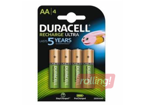 Laetavad patareid Duracell, HR06, 2500 mAh, AA, 4 tk.