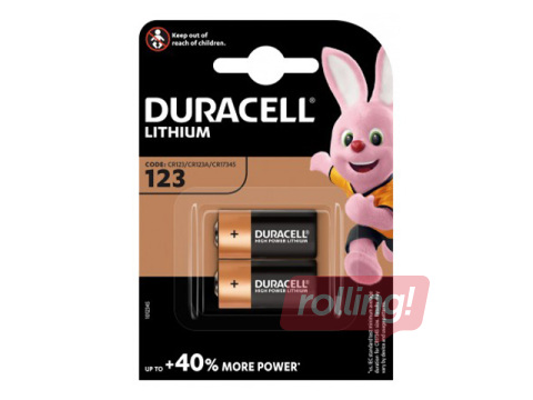 Patarei Duracell Photo Battery Lithium CR123, 3V, 2 tukki.