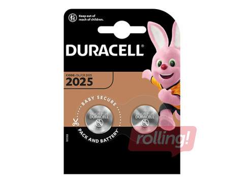 Baterijas Duracell Lithium, tablešu tipa, CR 2025, 2 gab. 