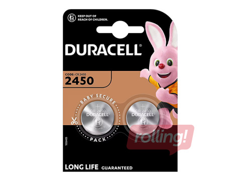Baterijas Duracell, tablešu tipa, CR2450, 2 gab. 