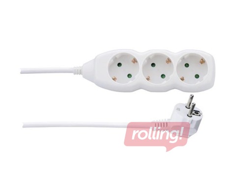 Pagarinātājs 3-vietīgs 3 m ar zemējumu, balts 